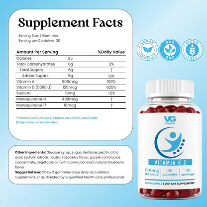 VITA Globe Vitamin K2 Gummy Vitamins – Bone & Heart Support, 60 Gummies