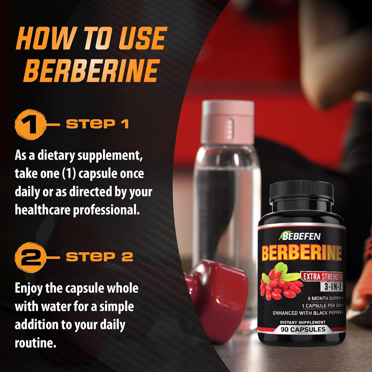 BEBEFEN Berberine Capsules with Black Pepper Extract - görsel 6