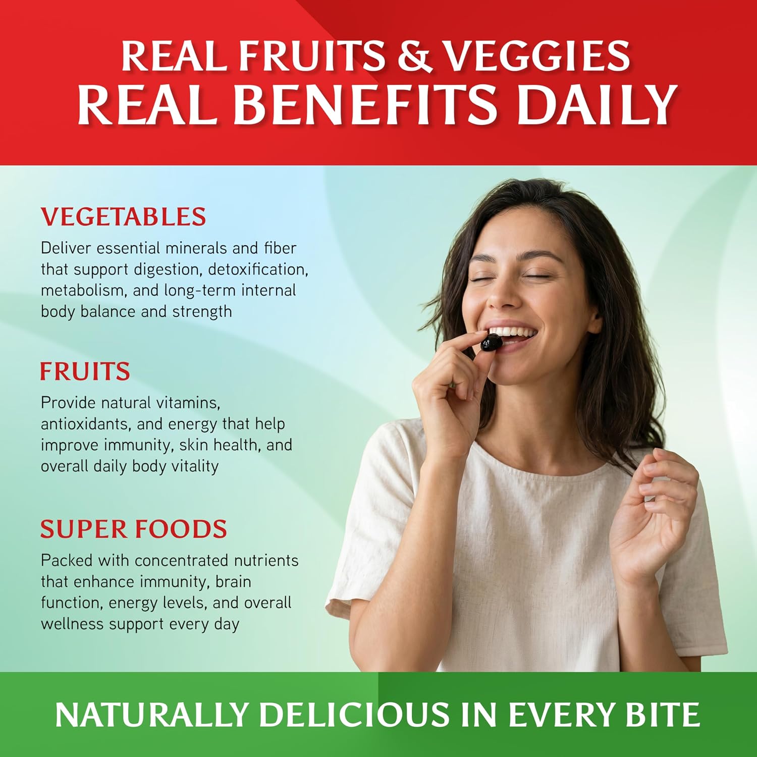 VITINITY Fruit and Veg Supplement Gummies – Real Greens & Fruits, Vegan, 60 Gummies - görsel 3