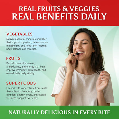 VITINITY Fruit and Veg Supplement Gummies – Real Greens & Fruits, Vegan, 60 Gummies