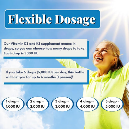 Vitamin D3 K2 Liquid Drops - 5000 IU D3 with K2 - 30ml