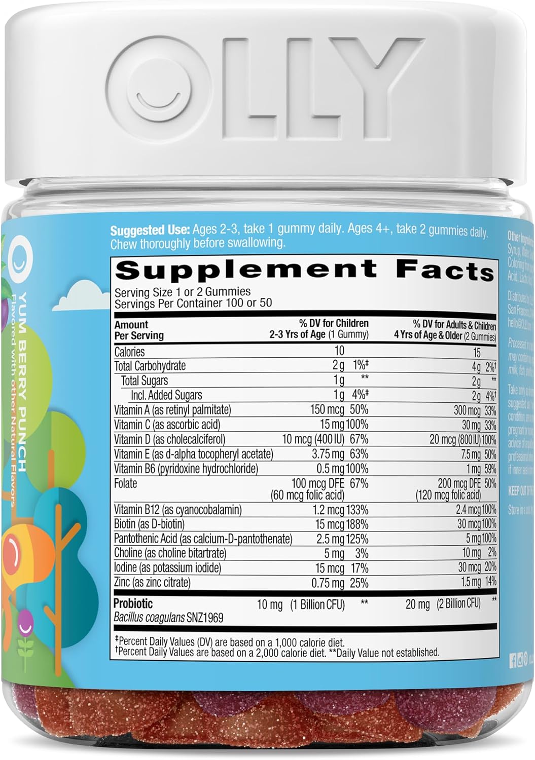 OLLY Kids Multivitamin & Probiotic Gummy, Berry Flavour, 100 Gummies (50 Day Supply) - görsel 7