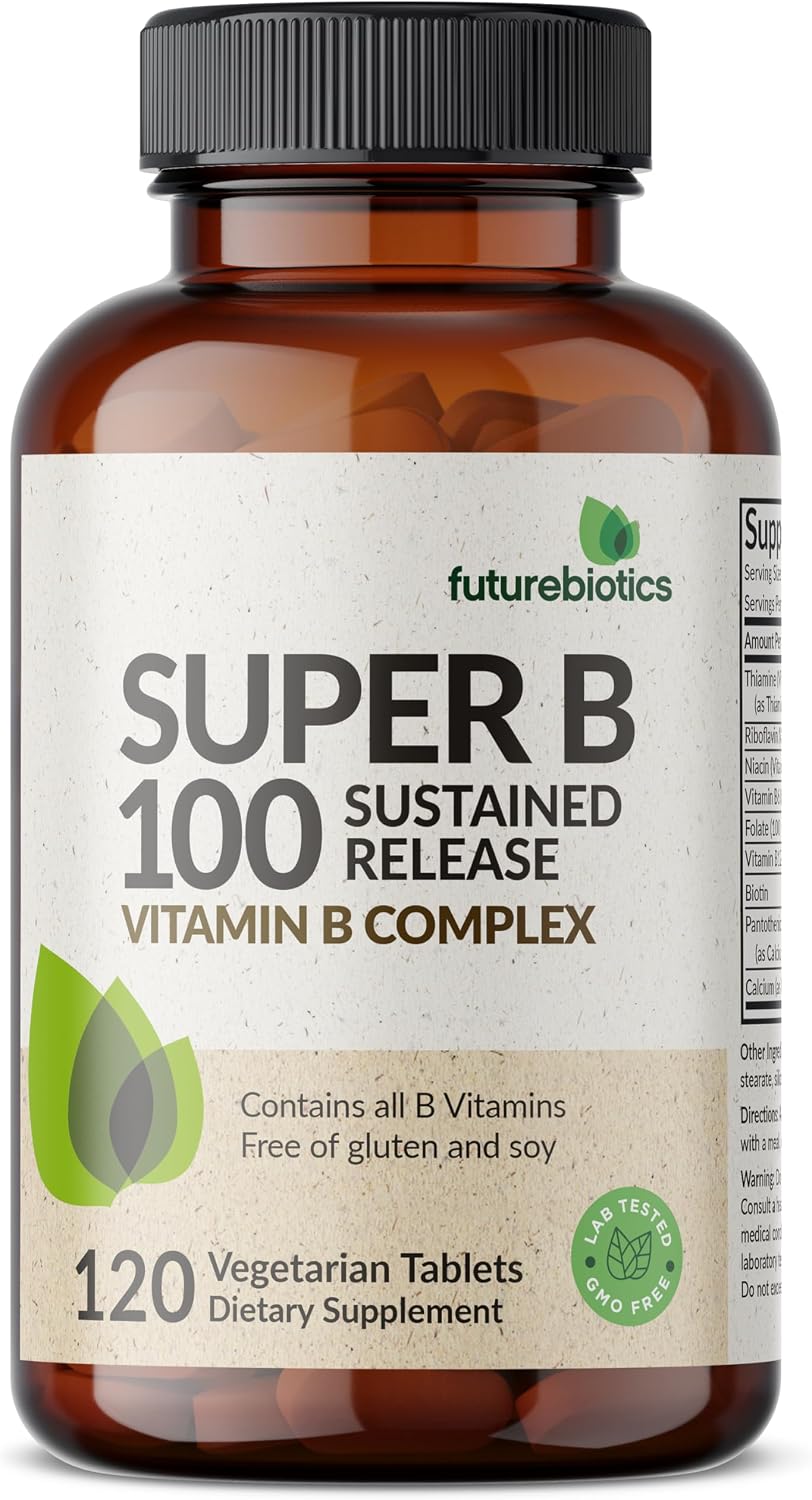 Futurebiotics Super B 100 Sustained Release Vitamin B Complex Non-GMO, 120 Vegetarian Tablets - görsel 6
