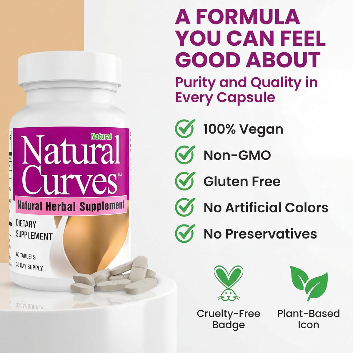 Natural Curves Breast Enhancement Tablets - Herbal Supplement with Fenugreek, Wild Yam, Saw Palmetto - Vegan Non-GMO 60 Tablets - görsel 6