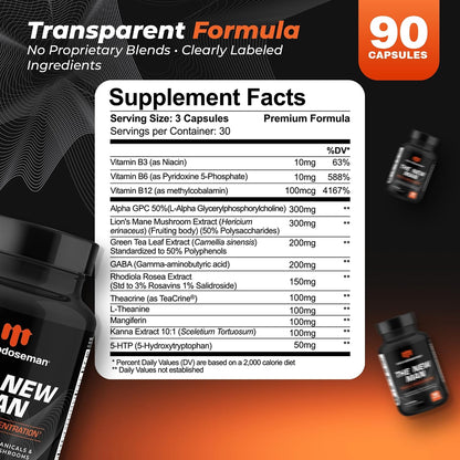 The New Man Brain Supplements for Memory and Focus, Brain Health - Concentration and Focus Supplement for Men
