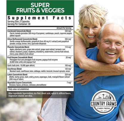 Country Farms Super Fruits and Veggies Capsules, 2 Pack - Whole Food Supplement with 30 Organic Superfoods