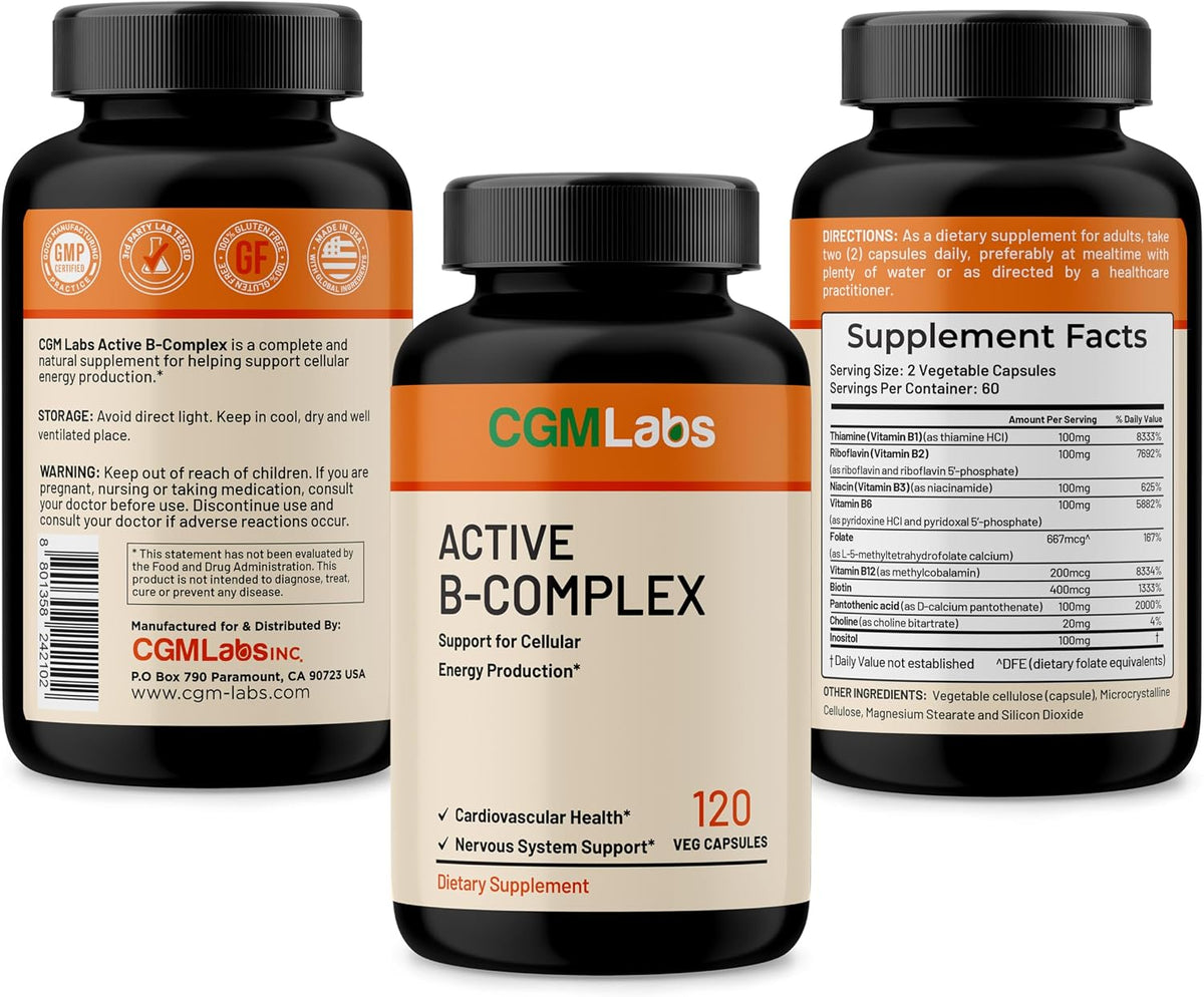 Vitamin B Complex - Active B1, B2, B3, B6, B12, Thiamine, Riboflavin, Niacin, Folate, Biotin, Pantothenic Acid, Inositol by CGM Labs - görsel 6