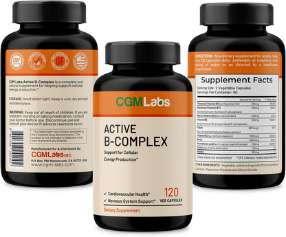 Vitamin B Complex - Active B1, B2, B3, B6, B12, Thiamine, Riboflavin, Niacin, Folate, Biotin, Pantothenic Acid, Inositol by CGM Labs