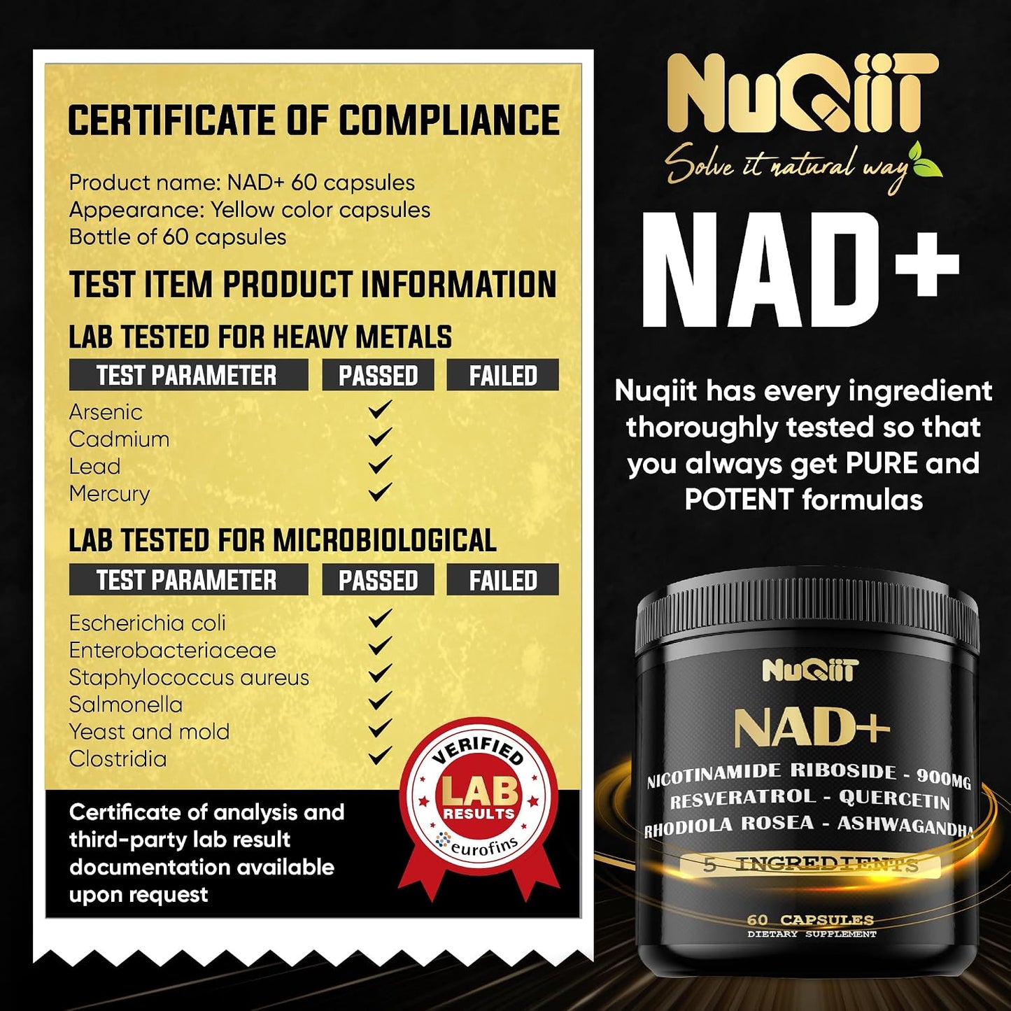 NAD+ Supplement with Nicotinamide Riboside, Resveratrol, Quercetin, Turmeric, Rhodiola Rosea - 60 Count - görsel 5