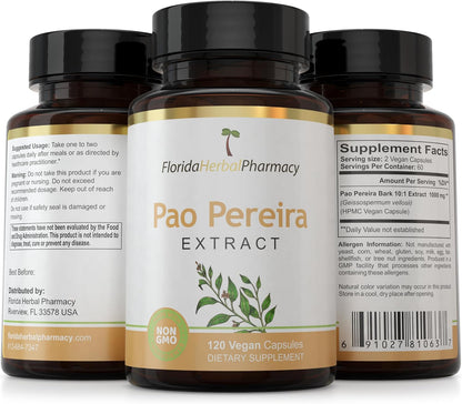 Pao Pereira Bark Extract Supplement Capsules – 10:1 Concentrate, 500mg per Capsule