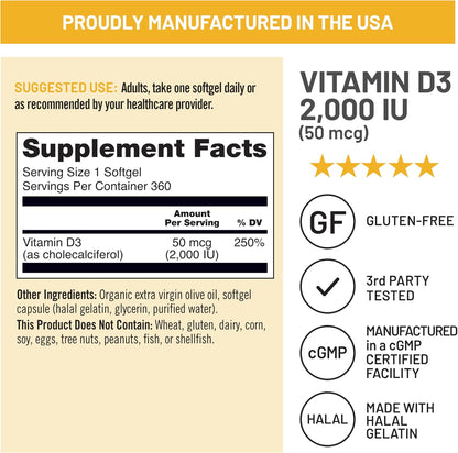 NatureWise Vitamin D3 2000 IU (50 mcg) – 360 Mini Softgels, 1-Year Supply