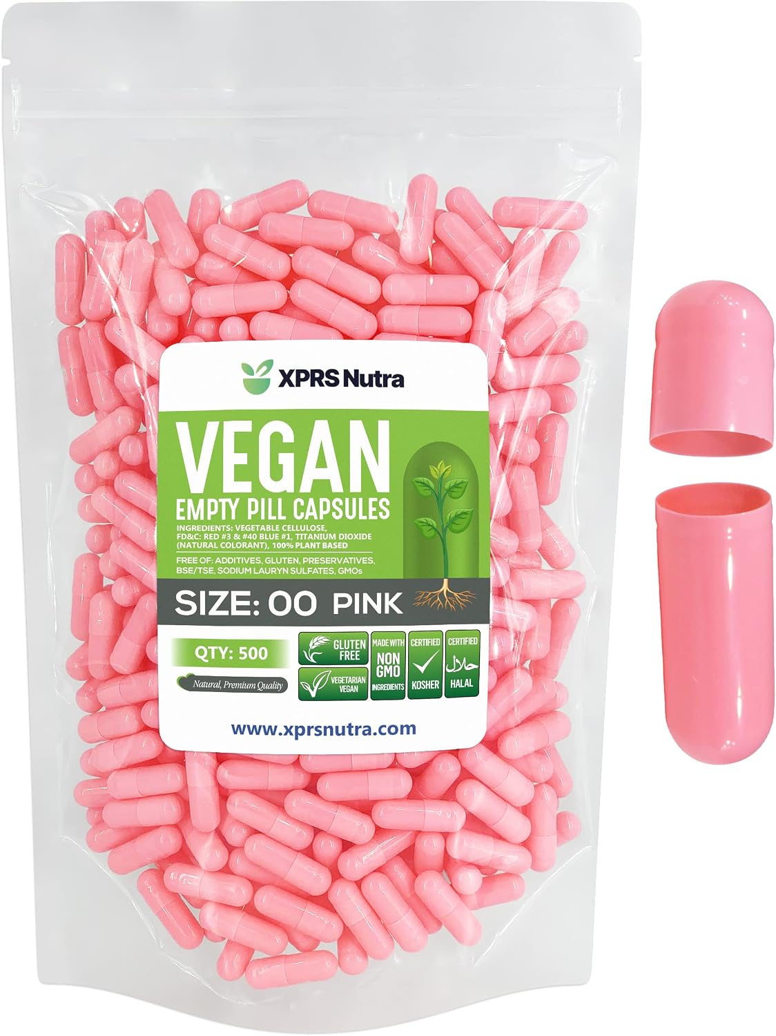 XPRS Nutra Size 00 Empty Vegan Capsules, 500 Count, Pink - görsel 1