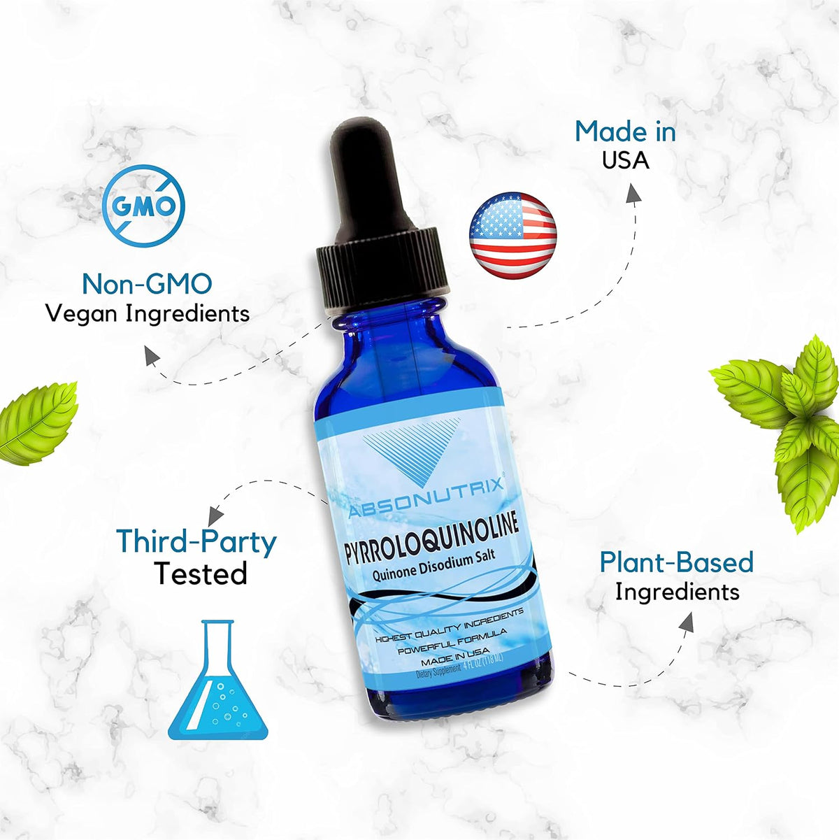 Absonutrix Pyrroloquinoline Quinone (PQQ) Disodium Salt 20mg Liquid Drops, 4 fl oz (118 ml) - görsel 5