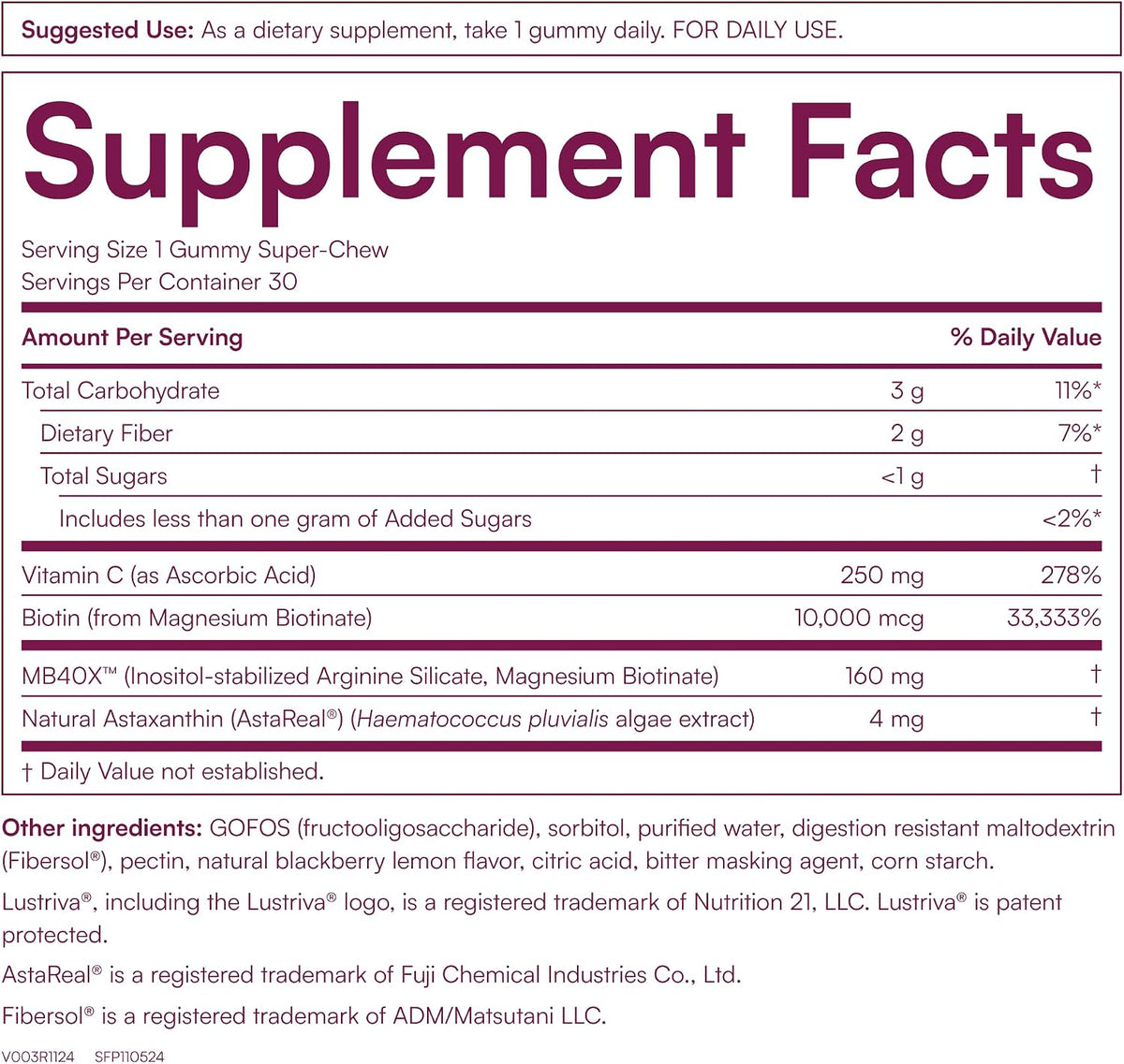 Purity Products MyBiotin ProClinical Gummies - MB40X Biotin Matrix with Astaxanthin for Thicker Hair & Smoother Skin, 30 Berry Gummy Chews - görsel 2