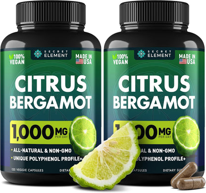 Secret Element Citrus Bergamot Extract 1000mg - Polyphenol-Rich Food Supplement, 120 Vegan Capsules