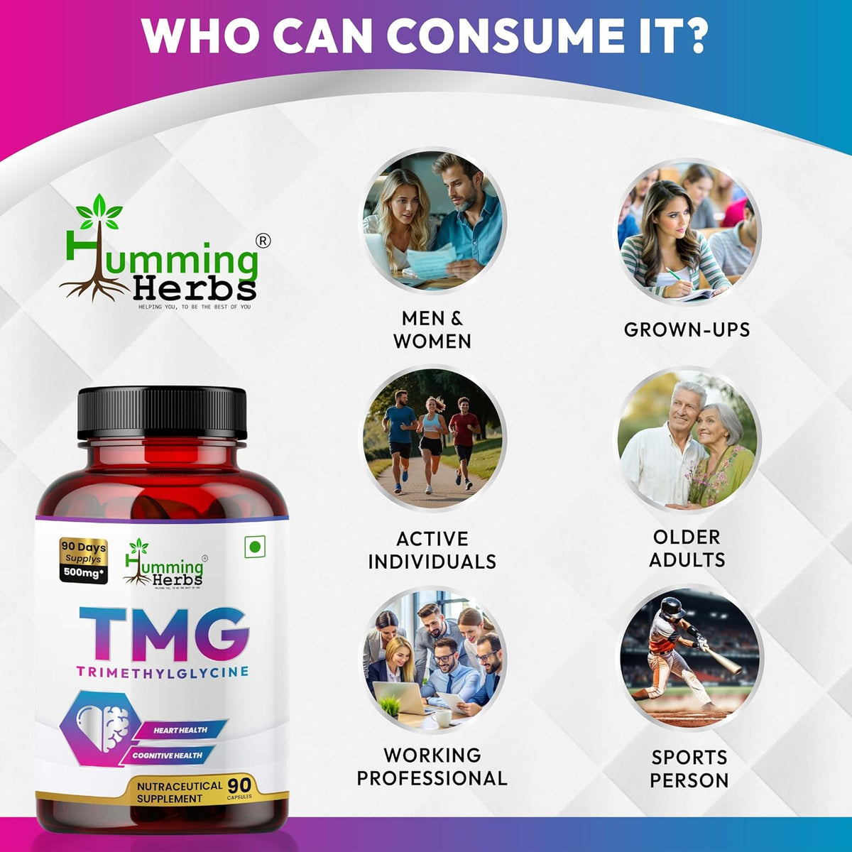 Humming Herbs TMG Supplement – Trimethylglycine 500 mg, 90 Vegan Capsules - görsel 4