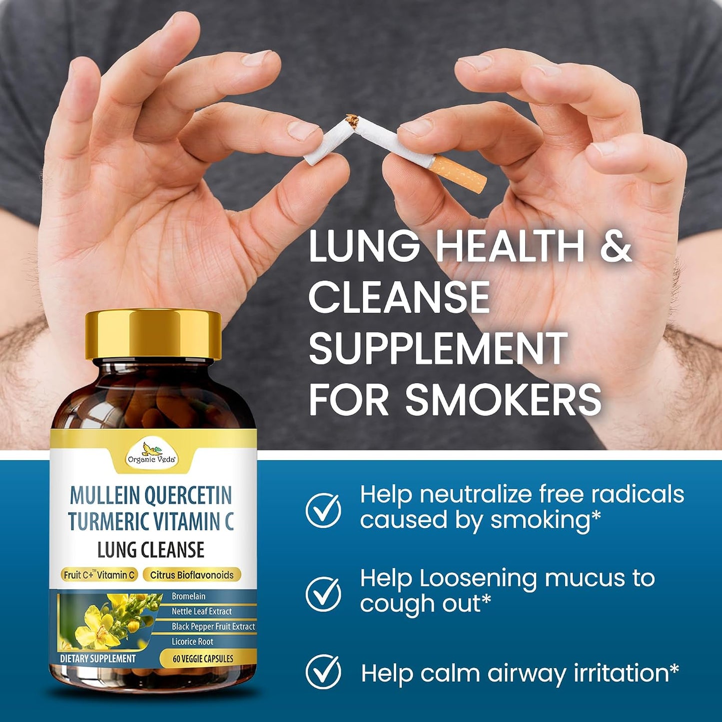 Organic Veda Mullein Quercetin Turmeric Lung Cleanse Capsules - 13 in 1 Herbal Lung Health Supplement - görsel 7