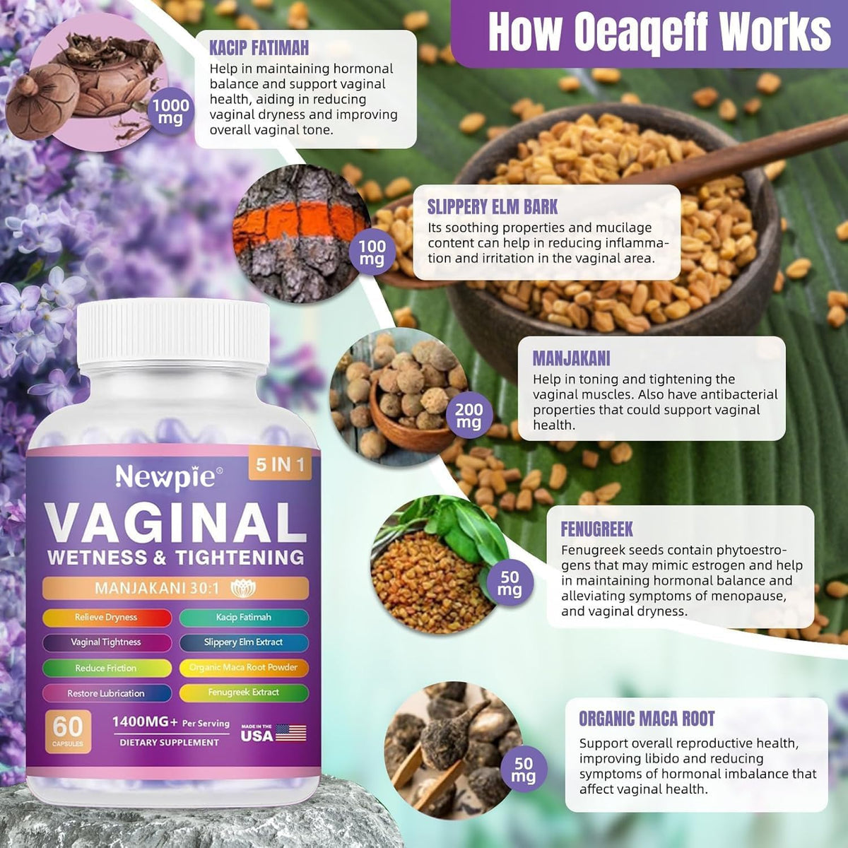 SUWENY Vaginal Moisturiser & Toning Capsules – Digestive Wellness: Slippery Elm also soothes the digestive tract, – Image 4