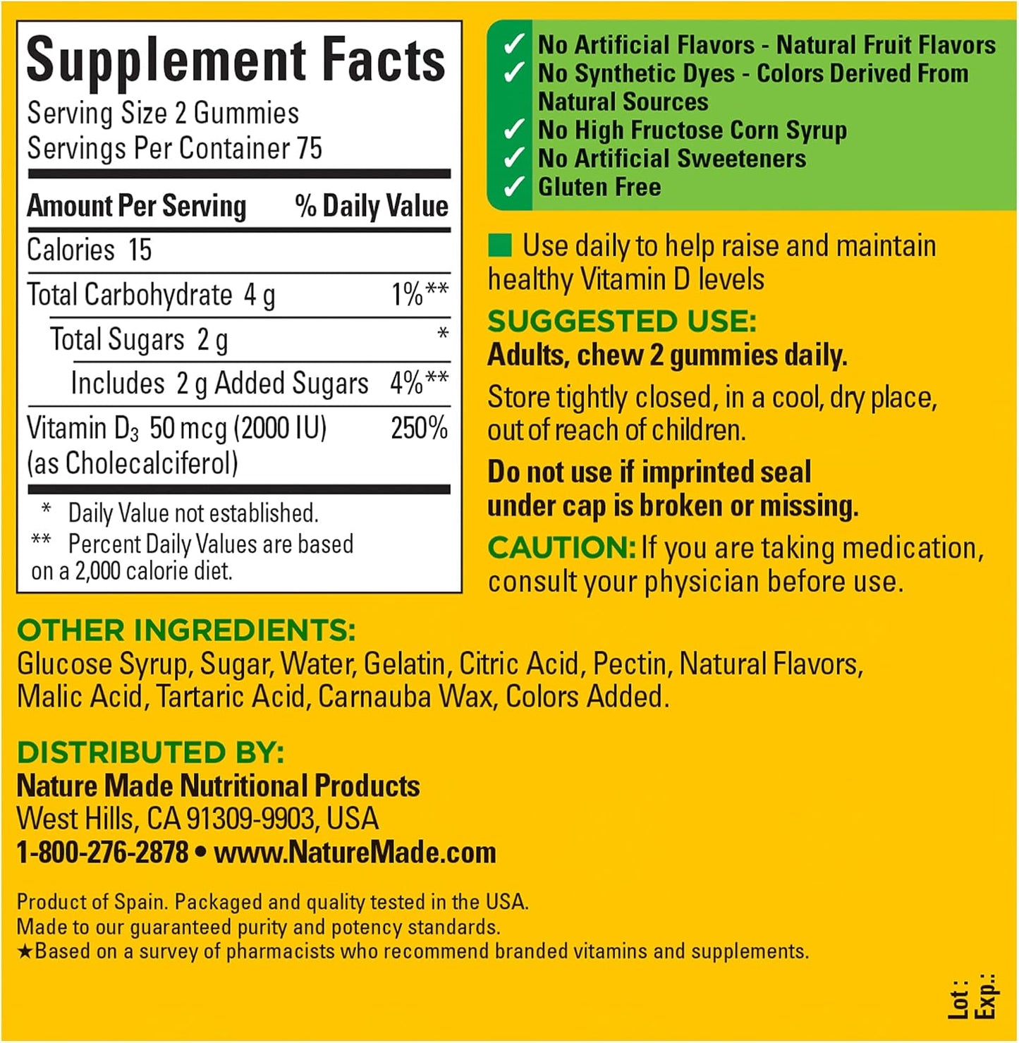 Nature Made Vitamin D3 Gummies - 2000 IU (50 mcg) - 150 Count - Immune and Bone Health - görsel 5