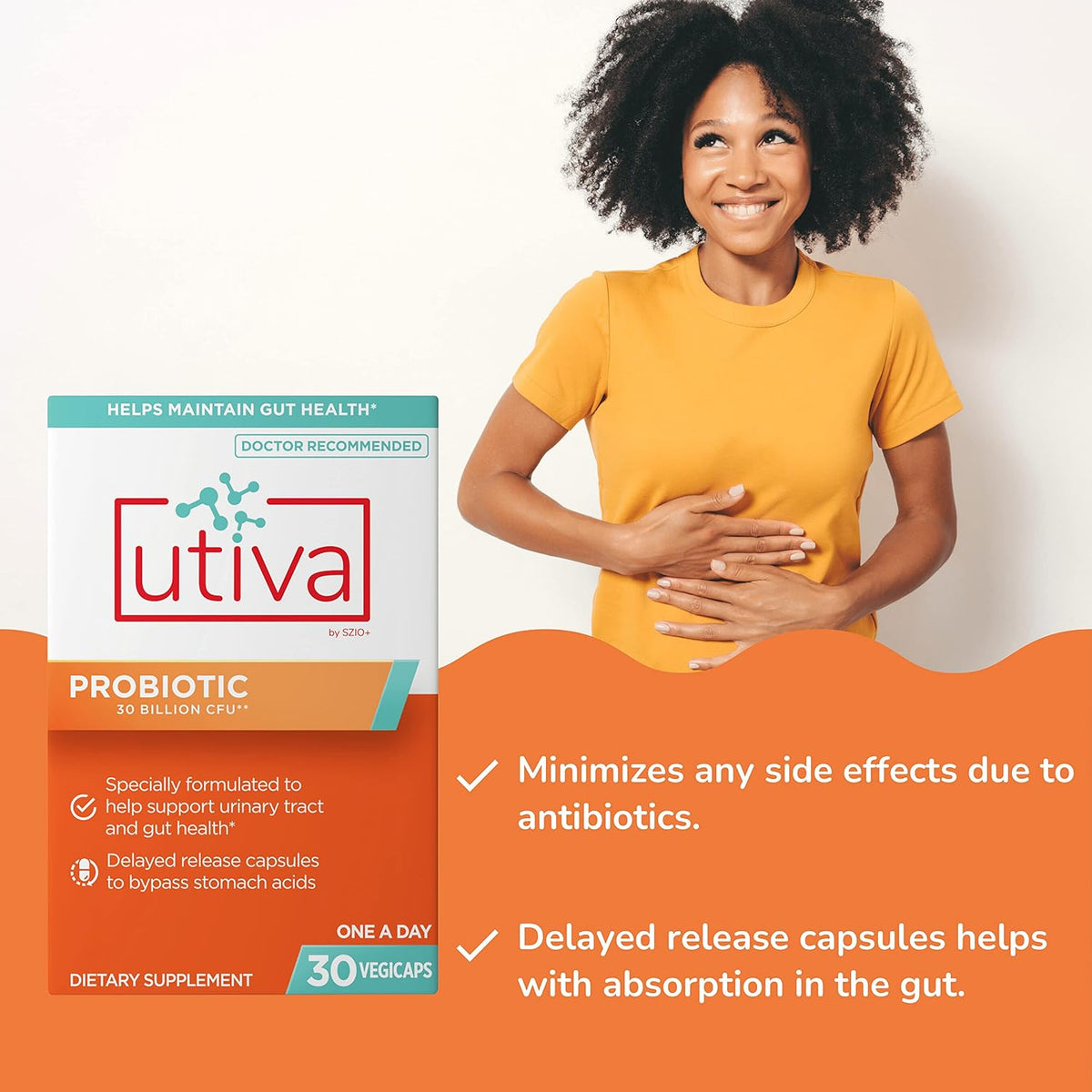 Szio+ Utiva Probiotic – Digestive and Microbiome Support – 30 Delayed Release Vegetarian Capsules - görsel 4