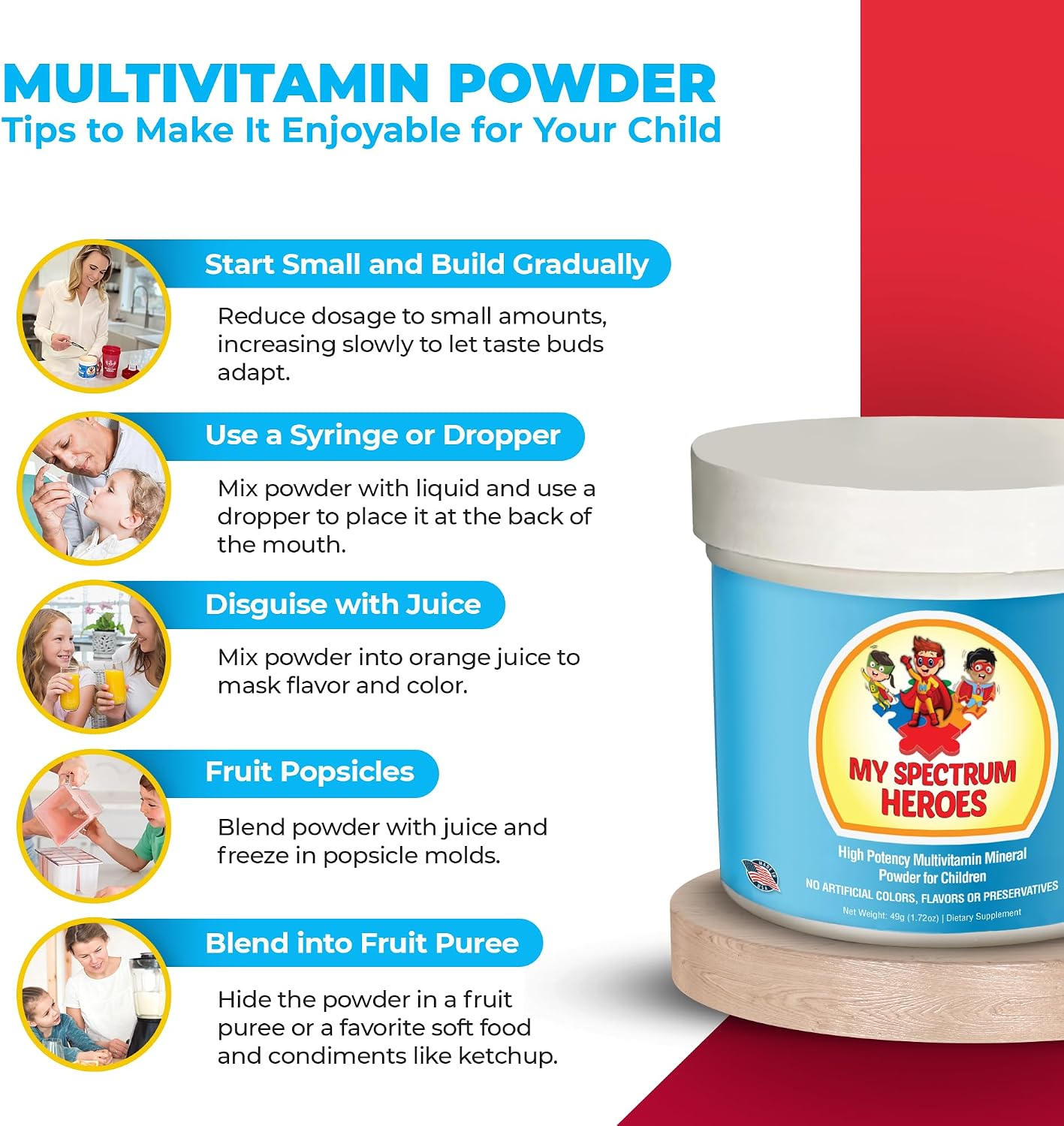 My Spectrum Heroes Kids Powder Multivitamin - Non-GMO, Gluten-free, Neural Support for Children - 30 Servings - görsel 5
