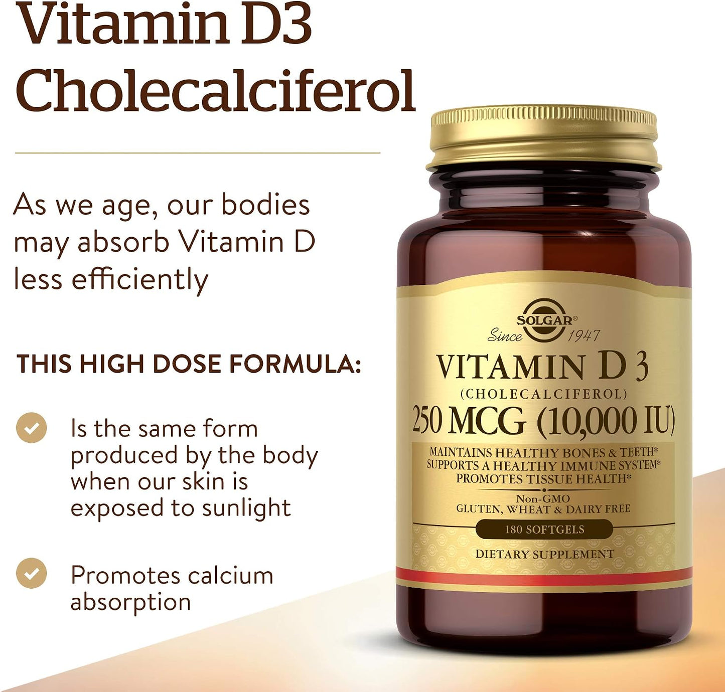Solgar Vitamin D3 10000 IU Softgels - 180 Count - görsel 3