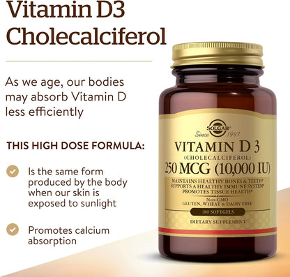 Solgar Vitamin D3 10000 IU Softgels - 180 Count