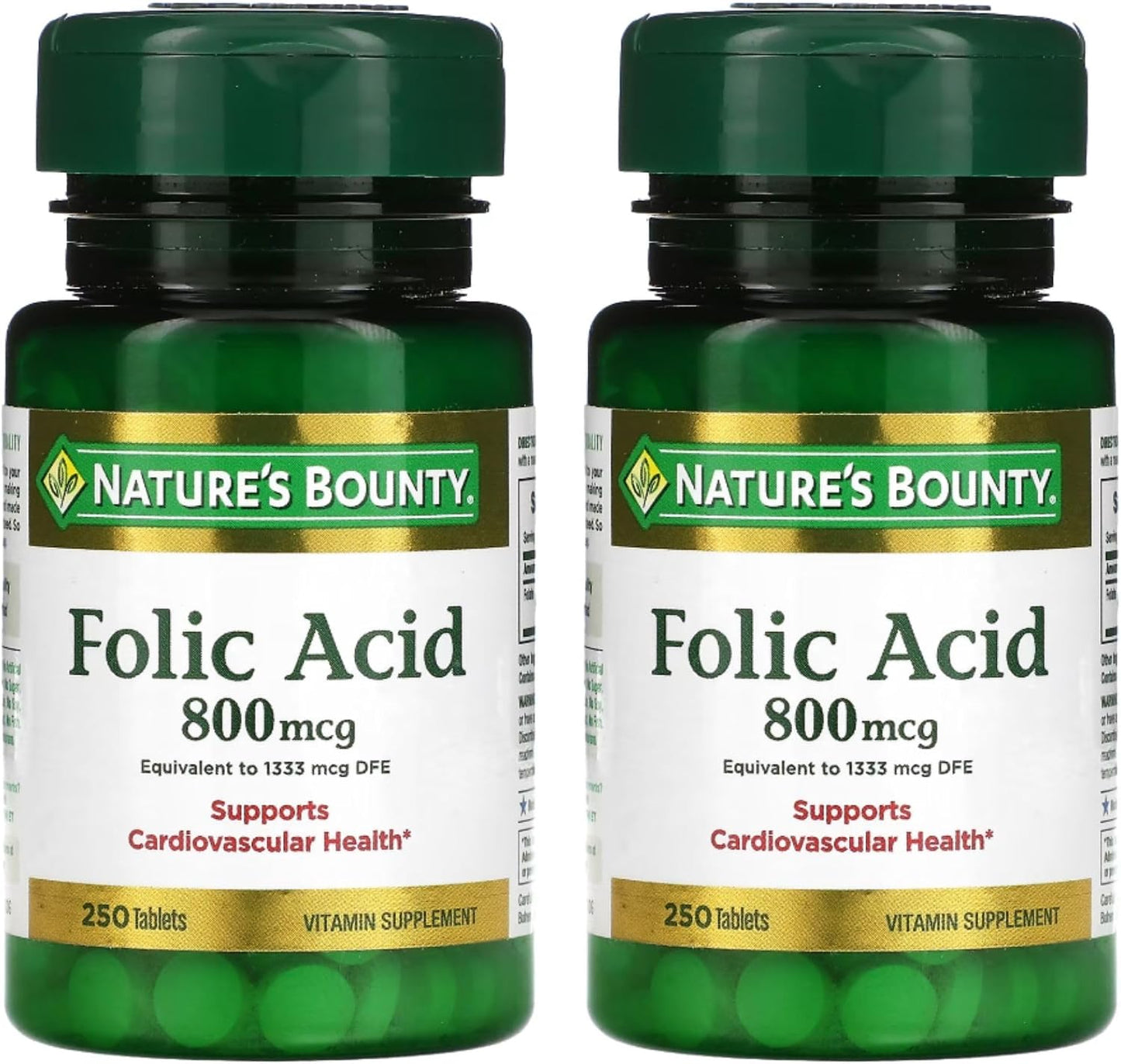 Nature's Bounty Folic Acid 800 µg, 250 Tablets (Pack of 2) - görsel 1