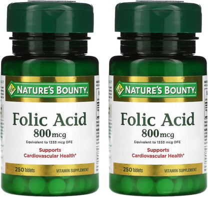 Folic Acid 800 mcg Tablets Maximum Strength, 4 Bottles (250 Count Each)