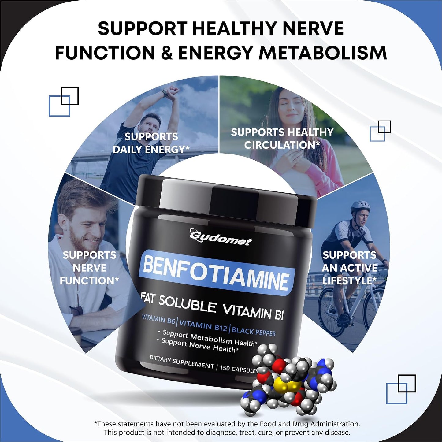 Benfotiamine with Vitamins B6, B12 & Black Pepper – 150 Capsules - görsel 3