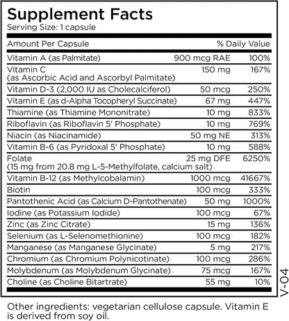 MethylPro Multivitamin + L-Methylfolate 15 mg – Active Folate Support – 30 Capsules