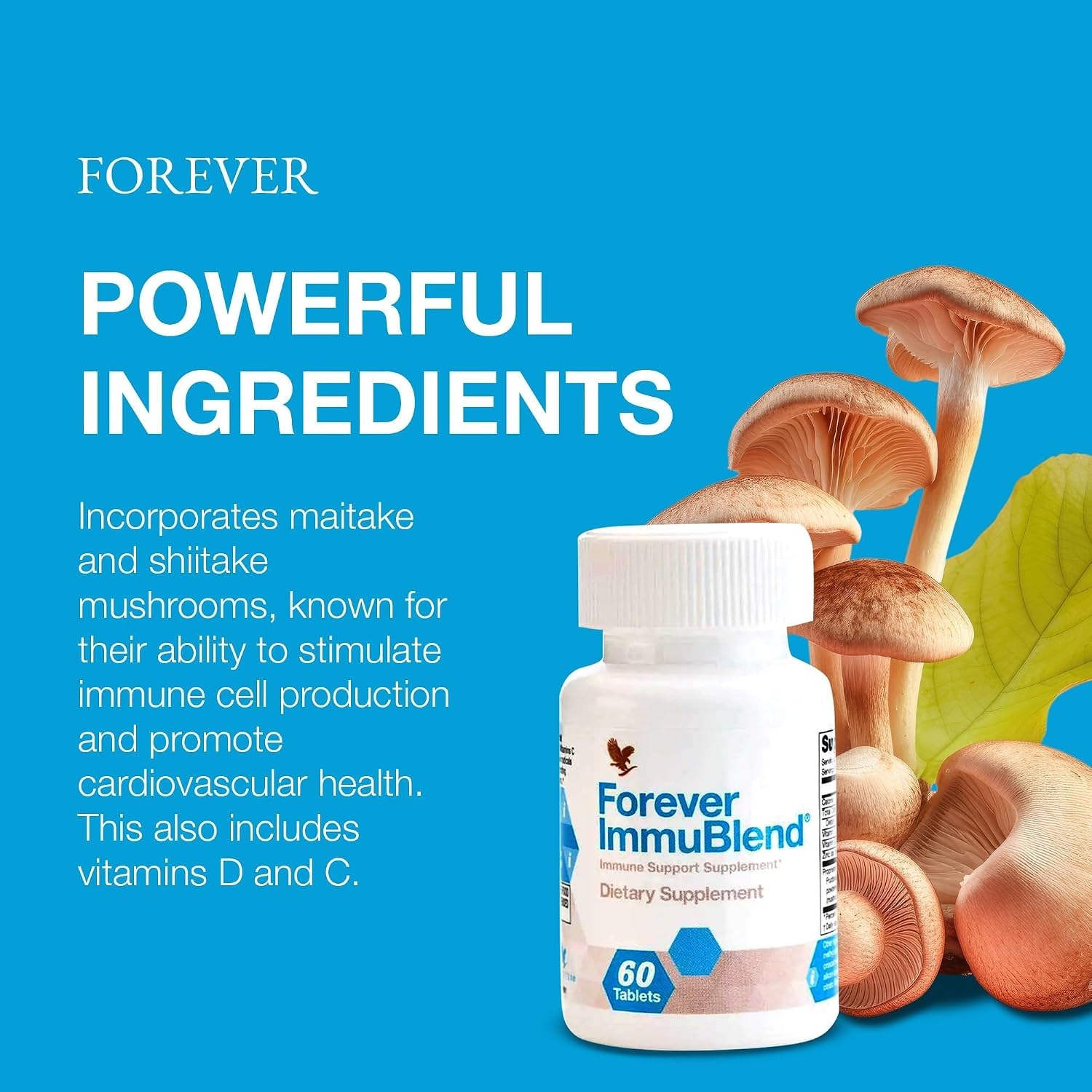 Forever ImmuBlend – Immune Support Supplement with Botanicals, Vitamins D & C, Maitake & Shiitake Mushrooms (60 Tablets) - görsel 7