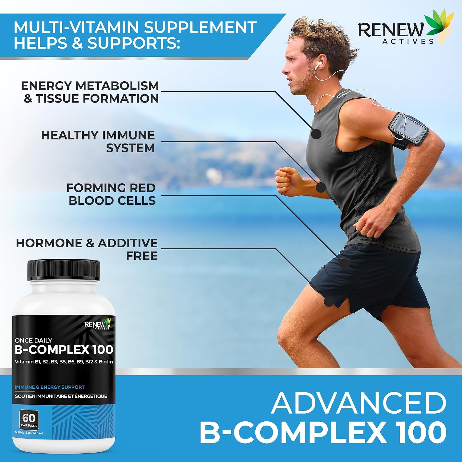 Renew Actives Vitamin B Complex 100 – Daily B1, B2, B3, B5, B6 & B12 for Energy and Metabolism – 60 Capsules - görsel 6
