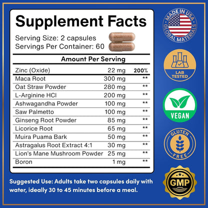 Male Fertility Supplement with Maca Root – Men's Health & Pre-conception Vitamins Plus Natural Extracts – 120 Capsules