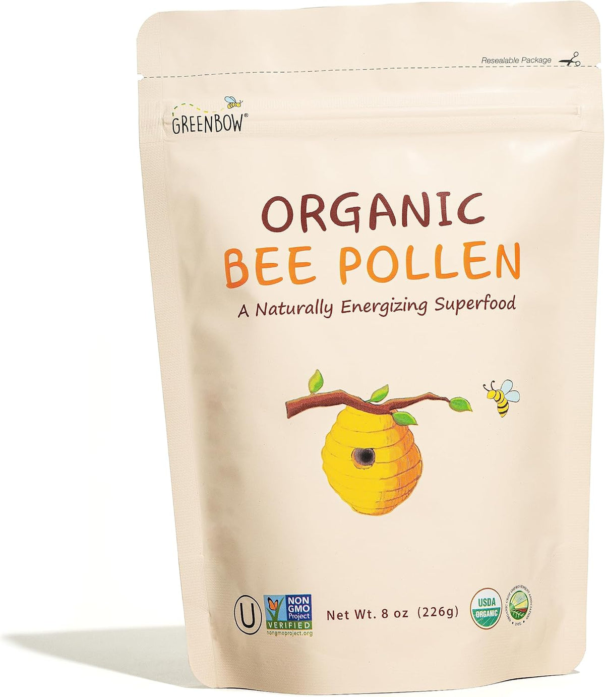 Greenbow Organic Bee Pollen - 100% Organic, Non-GMO, Halal, Kosher, Certified GMP, Pure & Natural Bee Pollen - Superfood Packed with Proteins, Vitamins & Minerals - Gluten-free - 227g - görsel 1