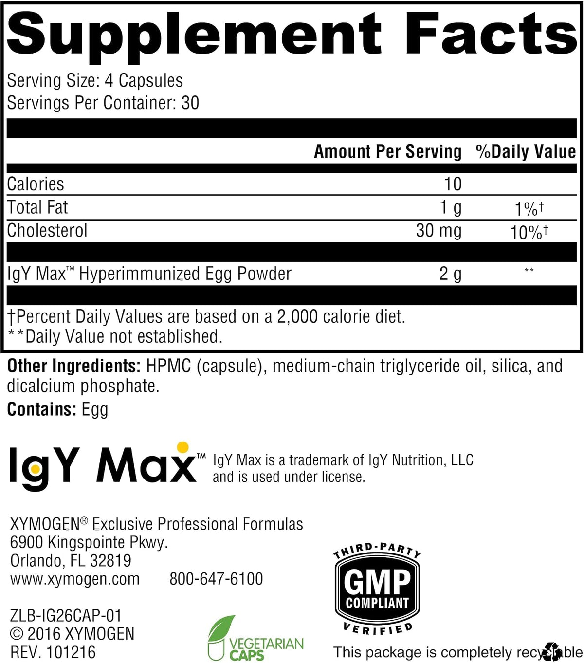 XYMOGEN IG 26 DF - Dairy-Free Immunoglobulin Capsules for Intestinal & Immune System Support - Hyperimmune Egg-Derived Immunoglobulins - 120 Capsules - görsel 2