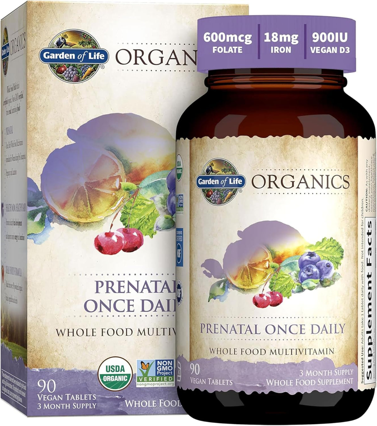 Garden of Life Prenatal Vitamins for Women, Organics Folate for Energy & Healthy Foetal Development, Non-constipating Iron, Vitamin C, B6, B12, D3, Non-GMO, Gluten-free, Vegan, 90 Day Supply - görsel 1