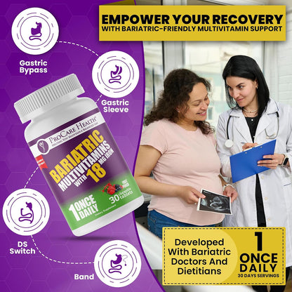 ProCare Health Bariatric Chewable Multivitamin with Iron 18mg (30 Tablets) – Fruit Punch Flavour