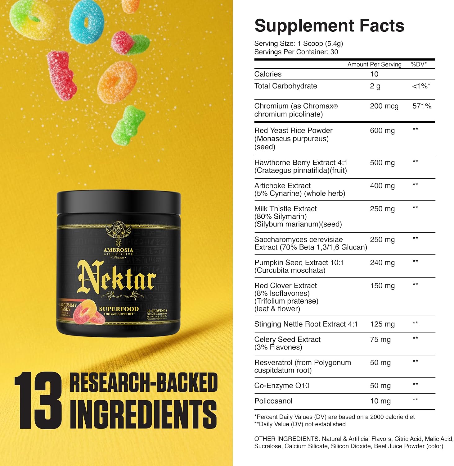 Nektar Superfood Organ & Cycle Support Powder | Liver & Kidney Support with Milk Thistle, Red Yeast Rice & CoQ10 | 13 Superfood Ingredients | 30 Servings | Sour Gummy Flavour - görsel 4