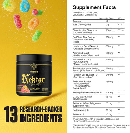 Nektar Superfood Organ & Cycle Support Powder | Liver & Kidney Support with Milk Thistle, Red Yeast Rice & CoQ10 | 13 Superfood Ingredients | 30 Servings | Sour Gummy Flavour