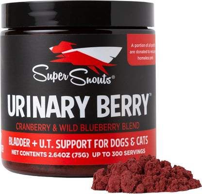 Super Snouts Urinary Berry Urinary Tract Supplement for Dogs & Cats - Blueberry & Cranberry Powder (75 g, Pack of 2)