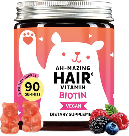 Biotin Gummies for Hair, Skin and Nails. 5,000 mcg High Potency Vegan Vitamins for Normal Hair and Nails and Healthy Skin. with Vitamins C and E, 90 Gummies
