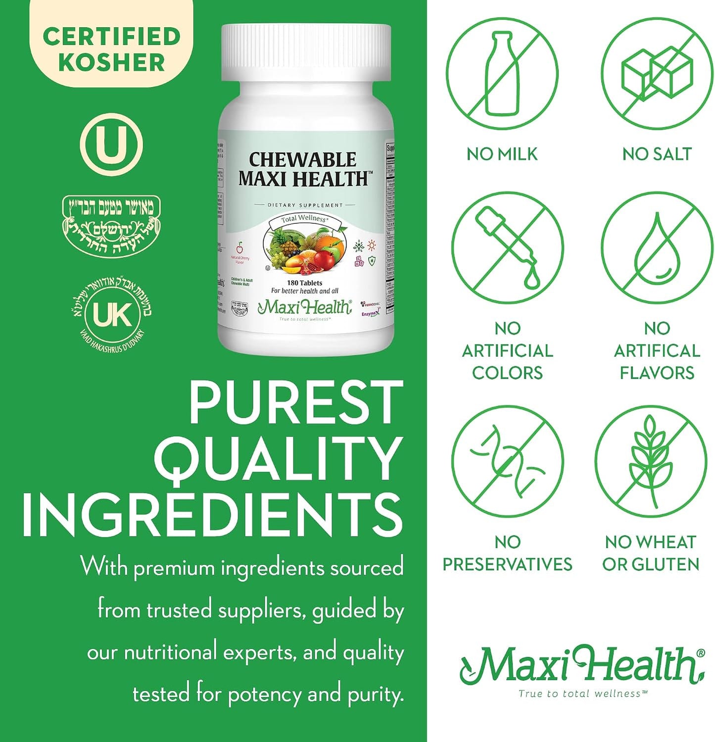 Maxi Health Chewable Multivitamin with Iron – Cherry Flavoured, 180 Tablets - görsel 6