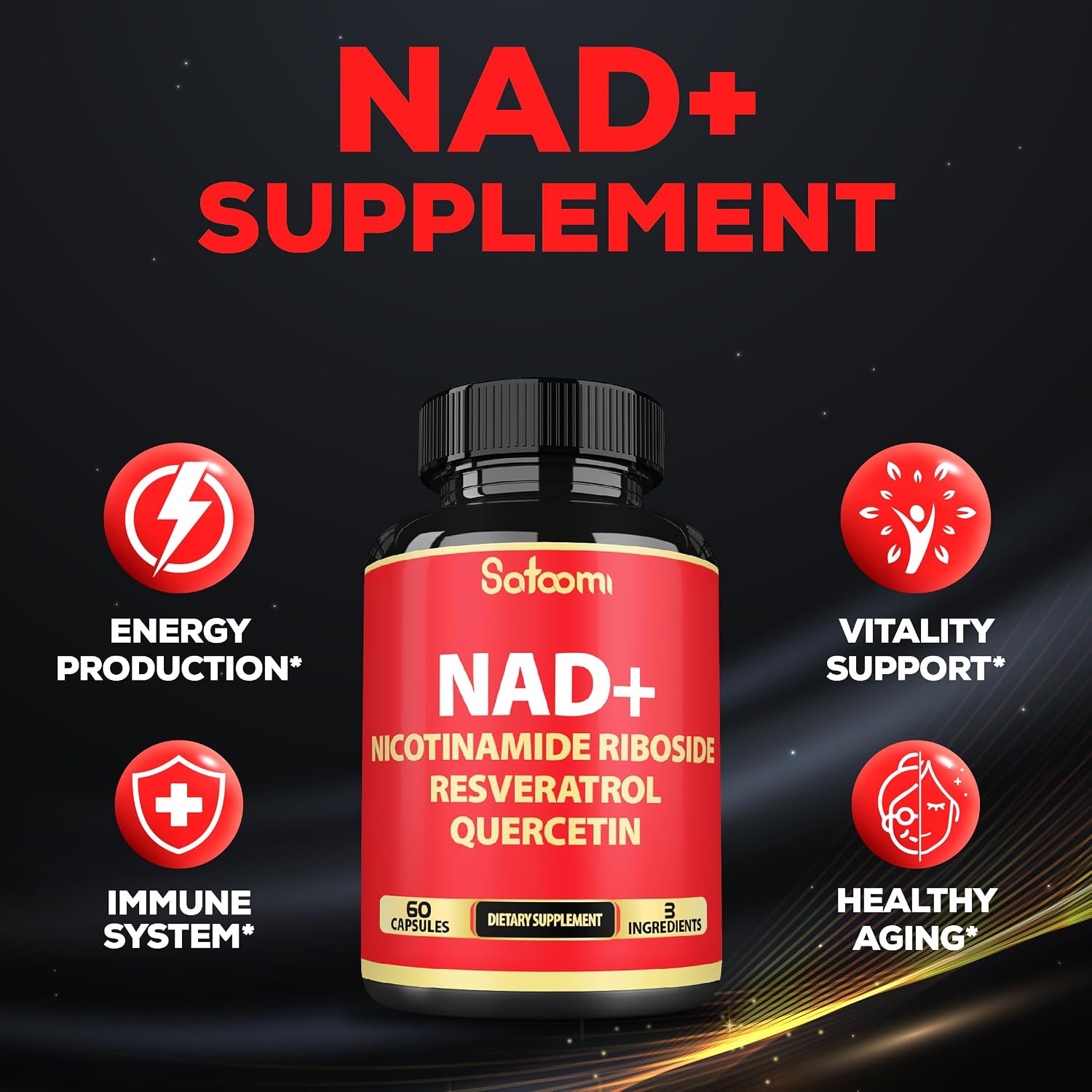 Satoomi NAD Supplement with Nicotinamide Riboside (NR), Resveratrol, and Quercetin - 60 Capsules (30-Day Supply) - görsel 5