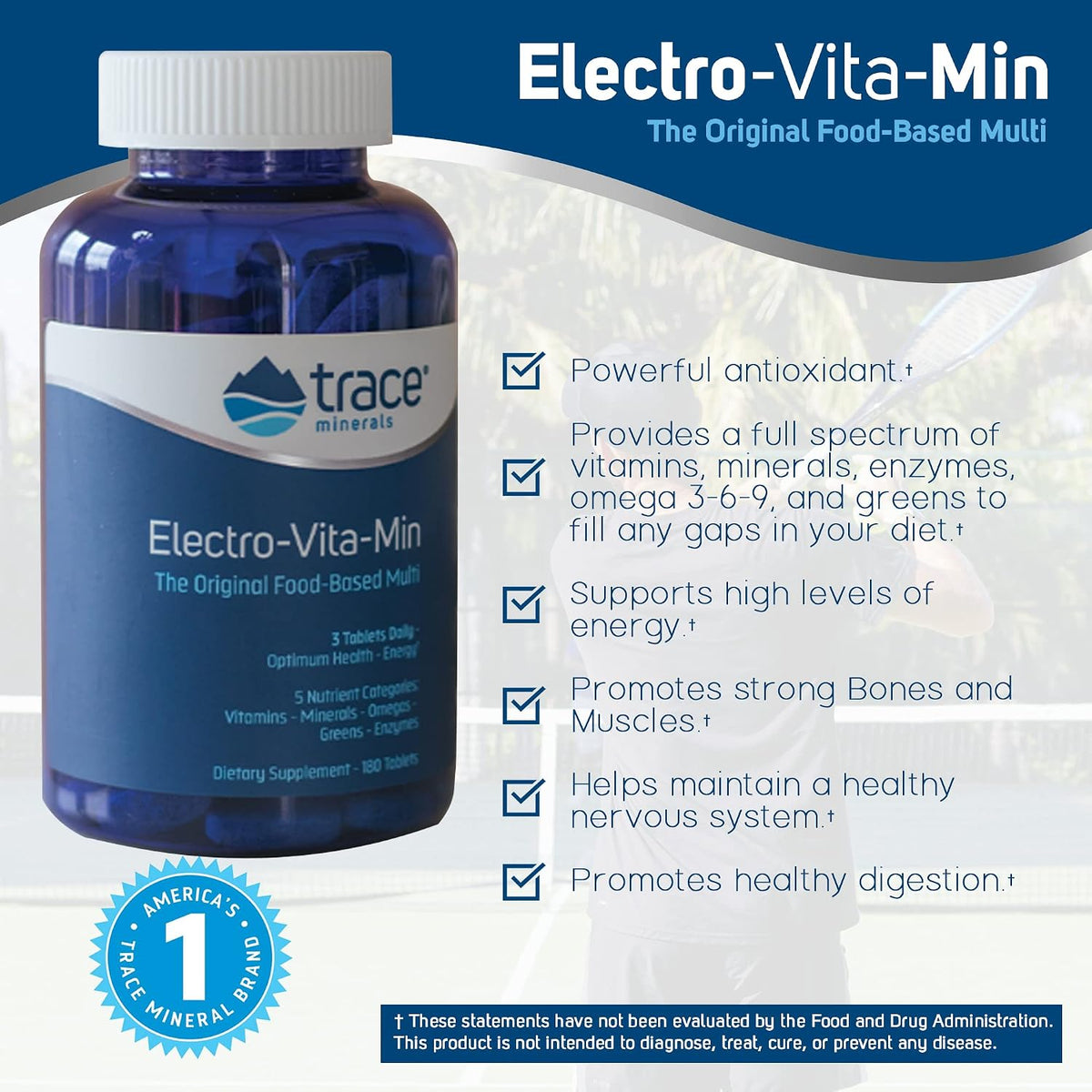 Trace Minerals Electro-Vita-Min – Food-Based Multivitamin with Omega 3-6-9, 180 Tablets - görsel 2