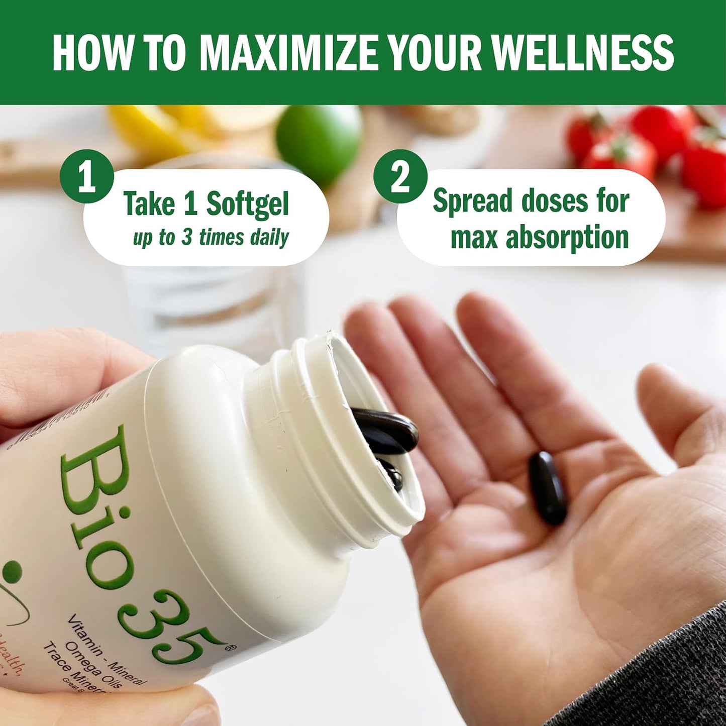 Bio-35 Daily Multivitamin – High Potency Soft gel capsule with Trace Minerals (100 Softgels) - görsel 6