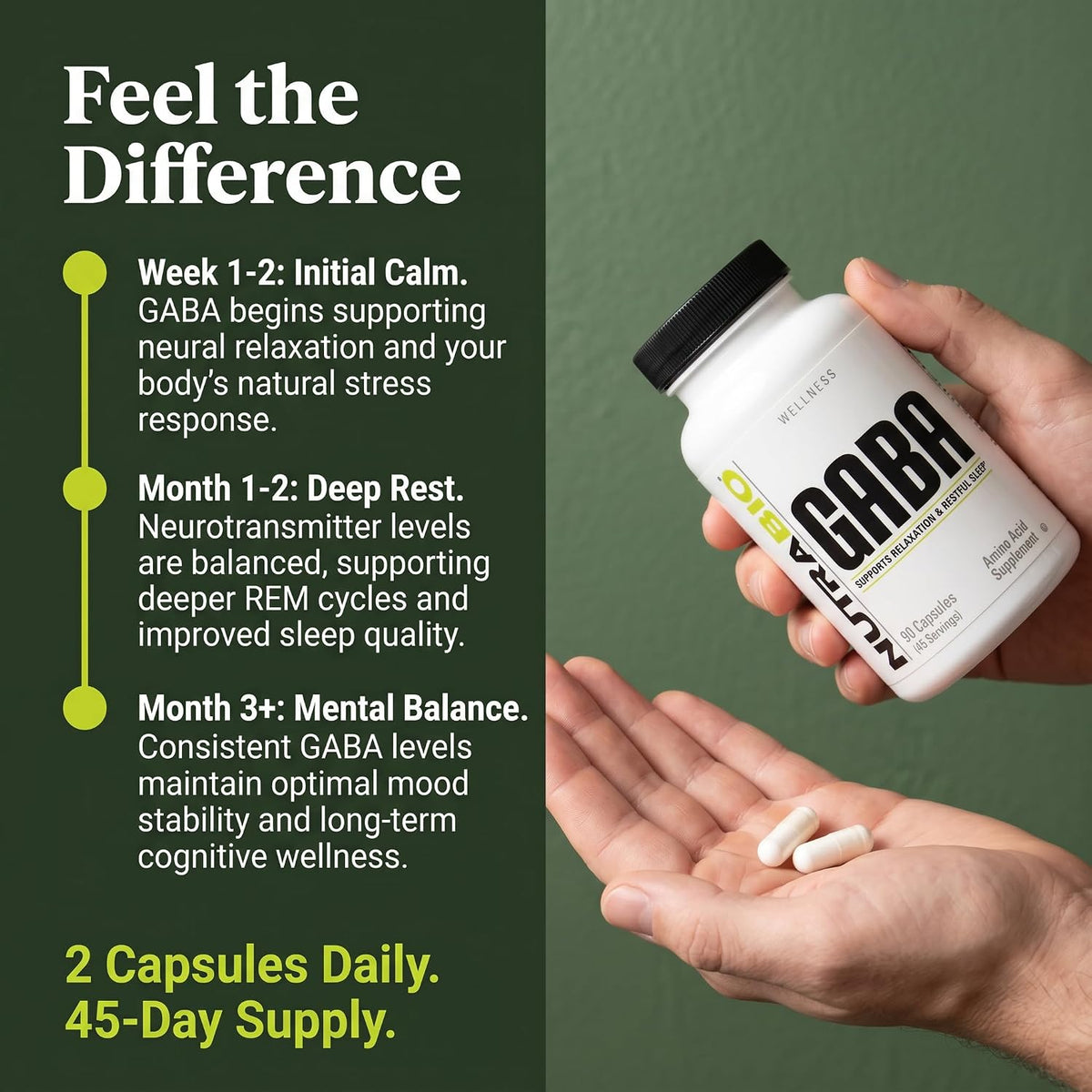 NutraBio 100% Pure GABA Food Supplement (Gamma-Aminobutyric Acid), 500mg – 90 Capsules - görsel 4