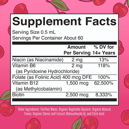 MaryRuth's Organics Vitamin B Complex Liquid Drops - Organic, Vegan, Non-GM, Gluten-free, Cherry Flavour - 2 Month Supply
