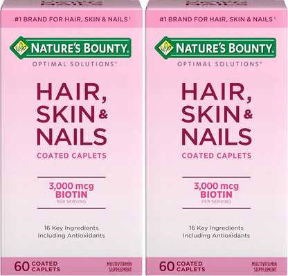 Nature's Bounty Optimal Solutions Hair, Skin & Nails Formula, 3000 mcg Biotin, 60 Coated Caplets