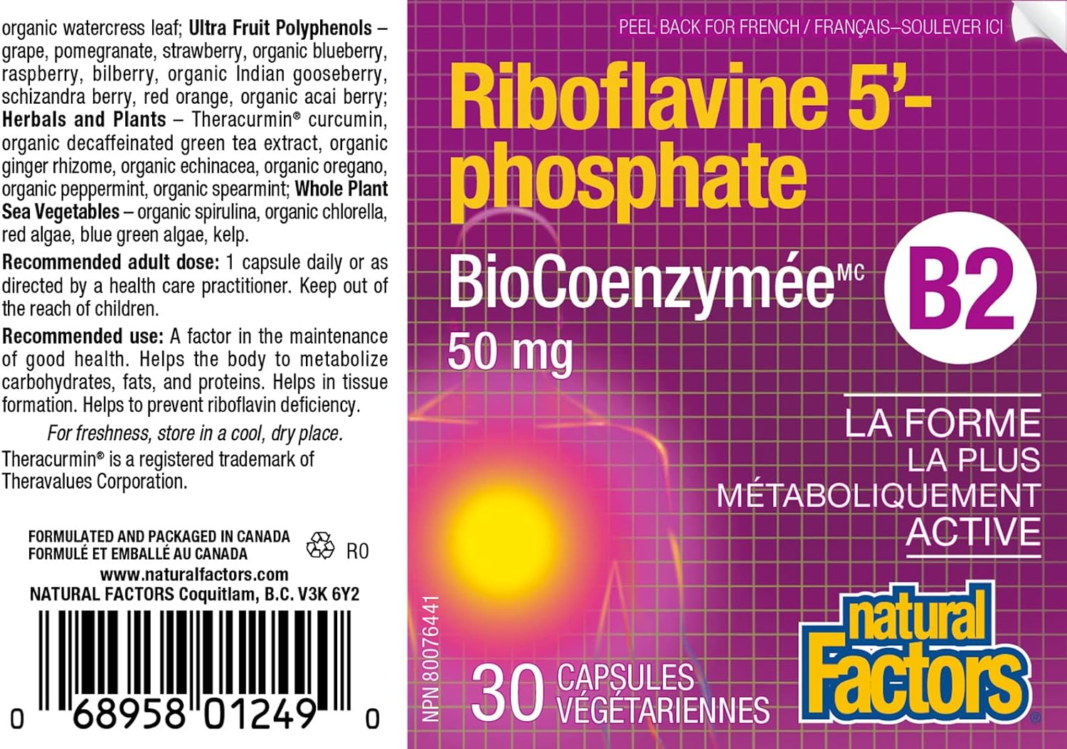 Natural Factors BioCoenzymated Riboflavin 5'-Phosphate, 50 mg, 30 Vegetarian Capsules - görsel 4